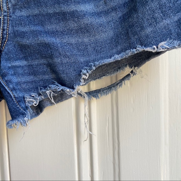 Free People Blue Distressed Cut-Off Jean Shorts - Picture 4 of 11